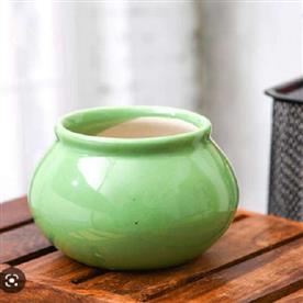 3 INCH (8 CM) HANDI SHAPE ROUND CERAMIC POT (GREEN)  
