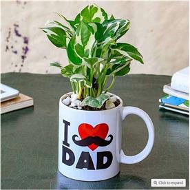 REFRESHING MONEY PLANT IN I LOVE DAD MUG FOR WORKAHOLIC DAD 