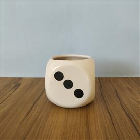 DICE SHAPE CERAMIC POT CREAM 4 INCH  