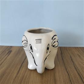 3.7 INCH (10 CM) ELEPHANT SHAPE MARBLE FINISH CERAMIC POT (WHITE)       