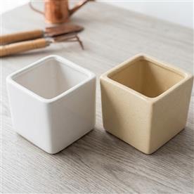PLAIN CERAMIC SQUARE PLANT POT SET OF 2 