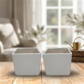 WHITE SQUARE CERAMIC PLANTERS  (PACK OF 2)  